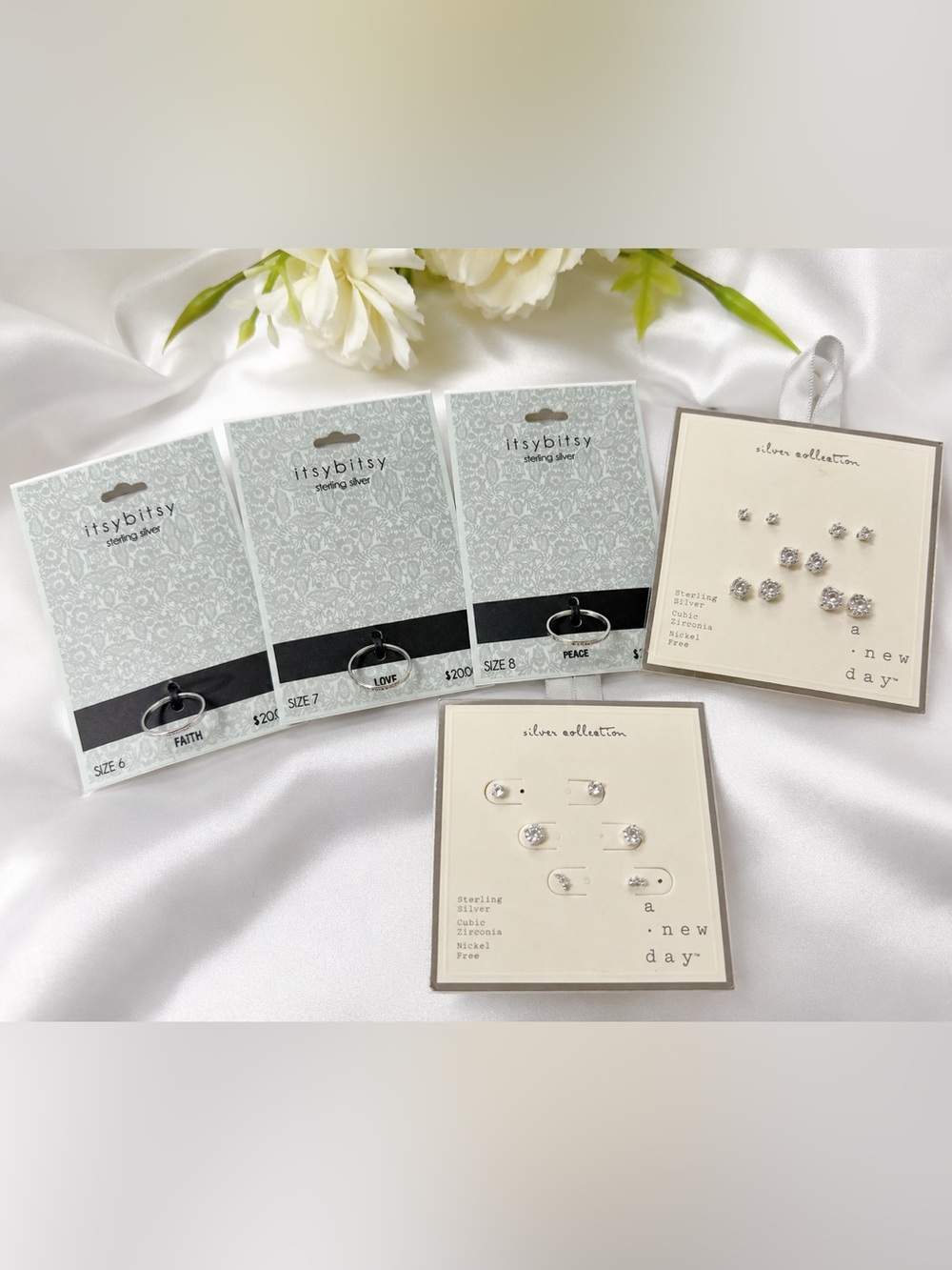 Itsy Bitsy Sterling Silver Rings & A New Day CZ Earrings Bundle NWT Gift